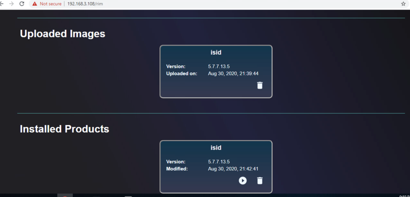 A screenshot showing the images installed in iSID.