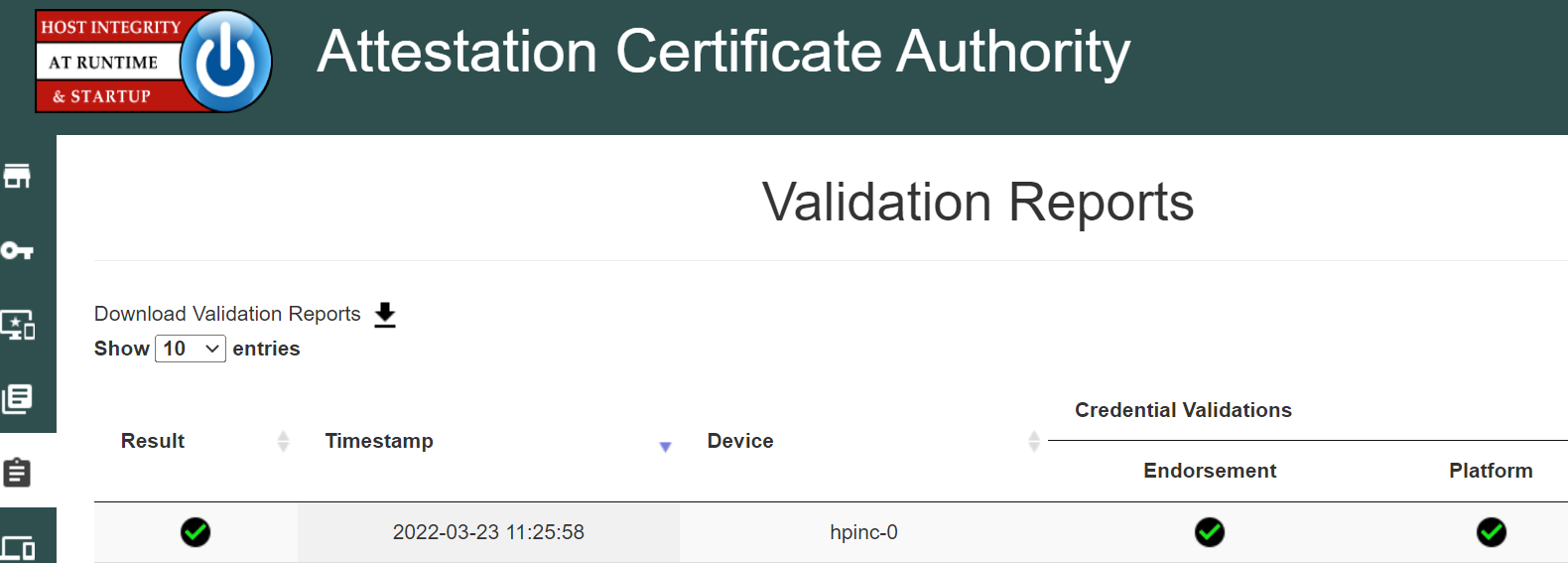This figure contains a screenshot of the HIRS ACA validation dashboard, which is a web portal interface.