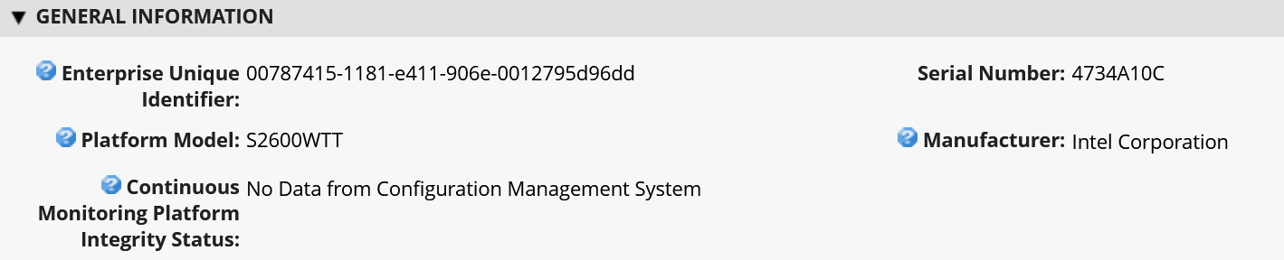 This is a screenshot showing a representative example of asset inventory and discovery information.