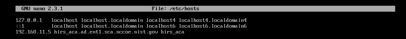 Screenshot of the contents of /etc/hosts