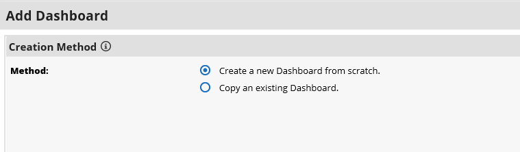 Screenshot of choosing to create a new dashboard from scratch