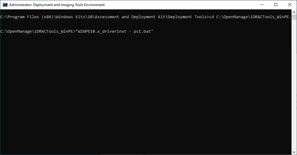 Screenshot of the command to run the modified batch file