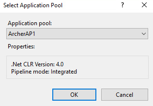 Screenshot of selecting an application pool from the RSA Archer Control Panel