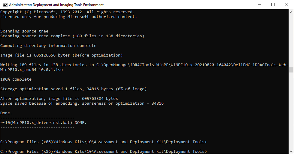 Screenshot of the execution of the modified batch file