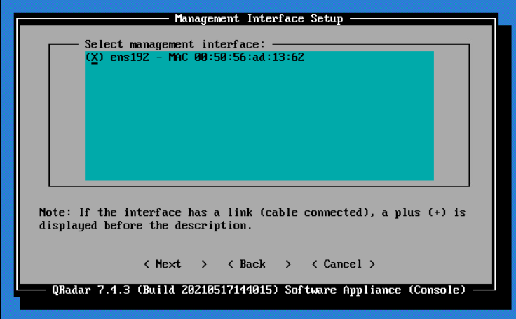 This is a screenshot of selecting the network adapter for the management interface.