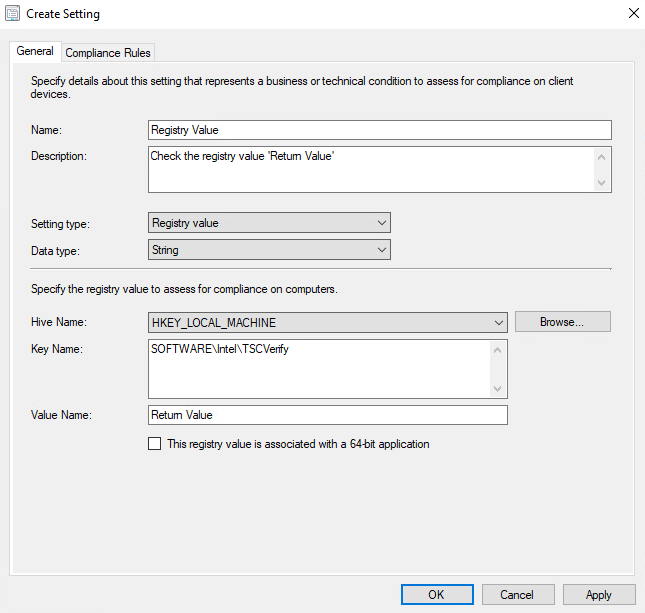 Screenshot of creating a new operating system setting from the Create Configuration Item Wizard