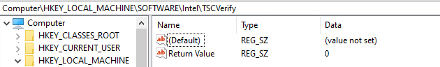 Screenshot of entering a name under the TSCVerify key from the Intel folder under HKEY_LOCAL_MACHINE\SOFTWARE