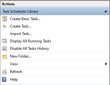 Screenshot of the Actions panel for Task Scheduler