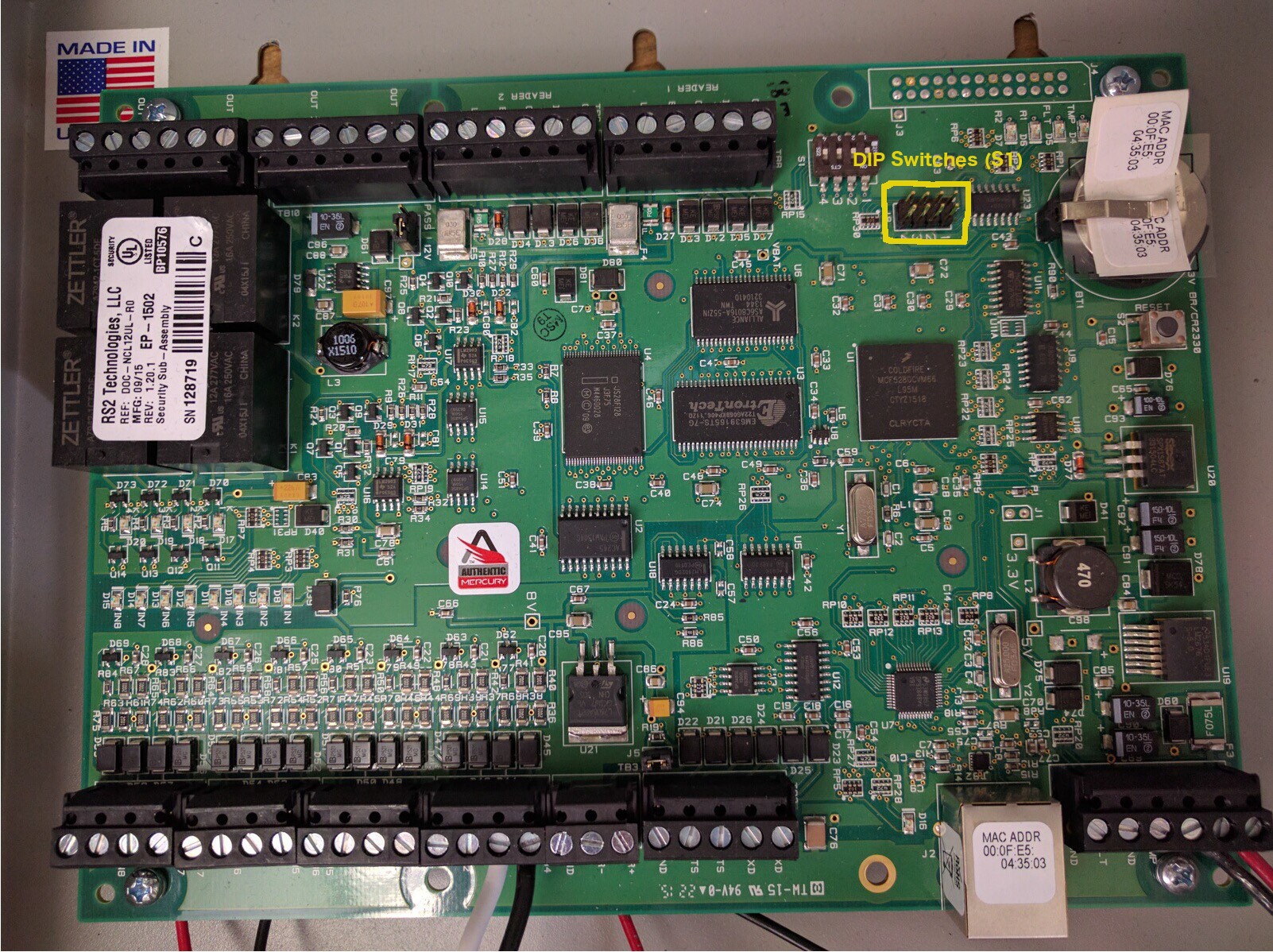 This image demonstrates the EP-1502 Door Controller Board.