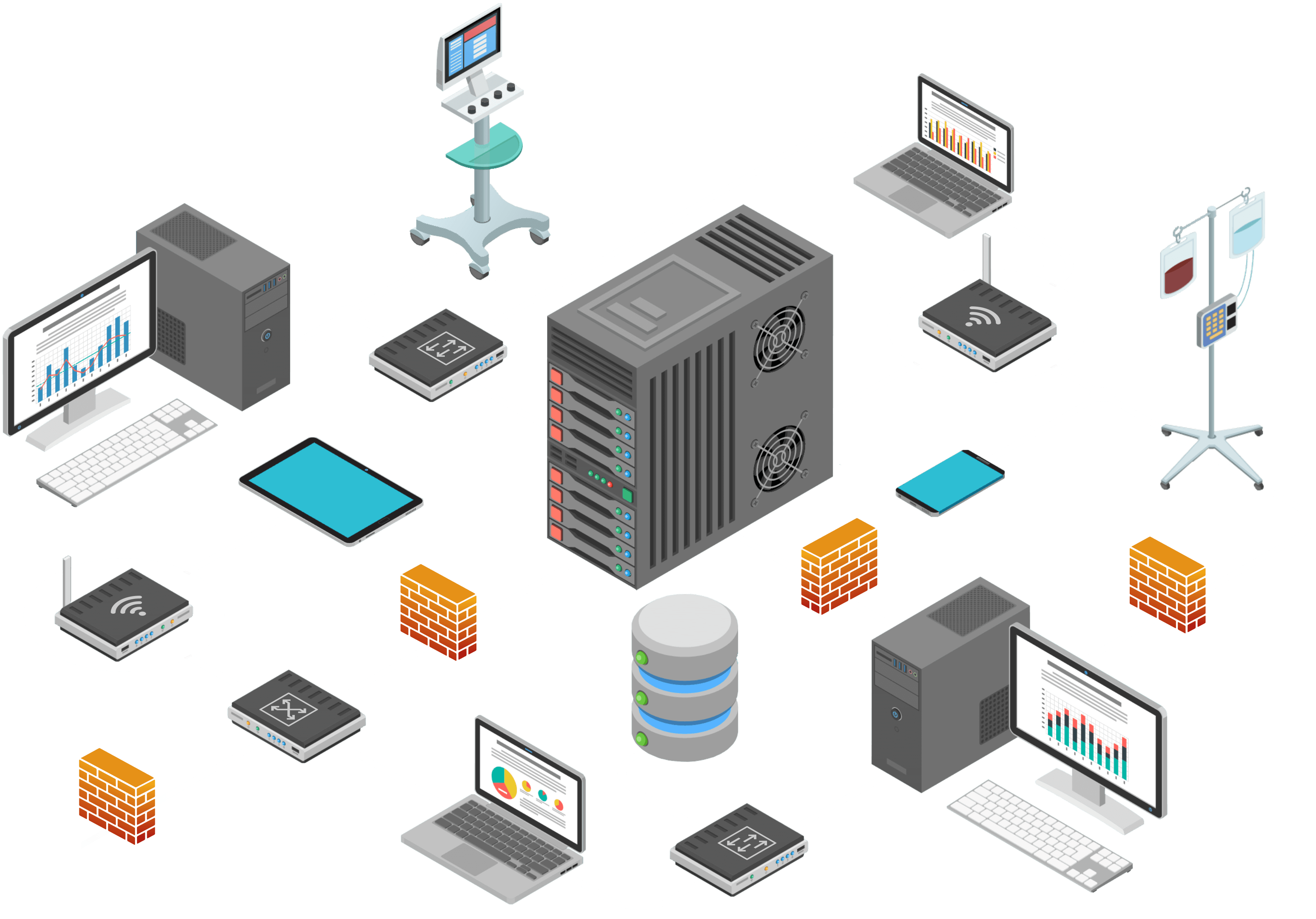 The image features the same architecture in the previous slide, but highlights the access points and wireless local area network (LAN)