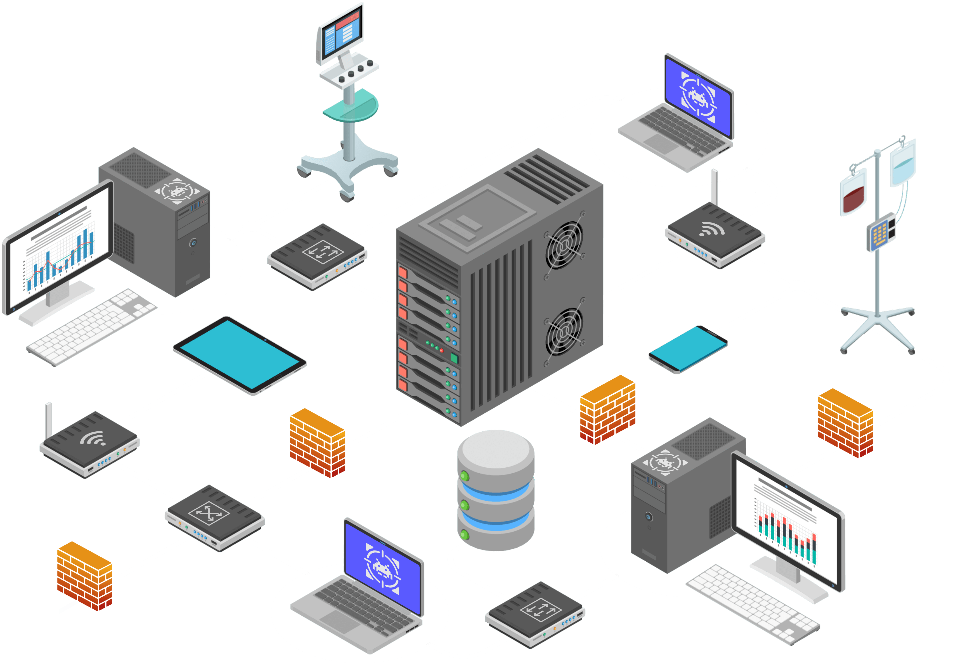 The image features the same architecture in the previous slide, but highlights the endpoint protections