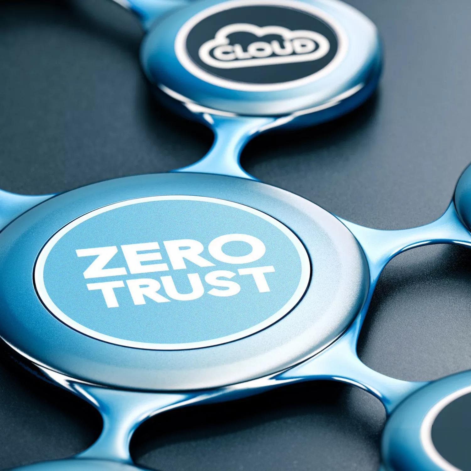 Abstract image of a network with the concept of zero trust at its center.