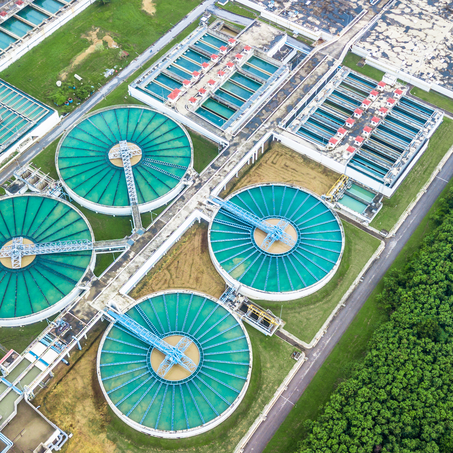 An aerial photograph of a water management facility.
