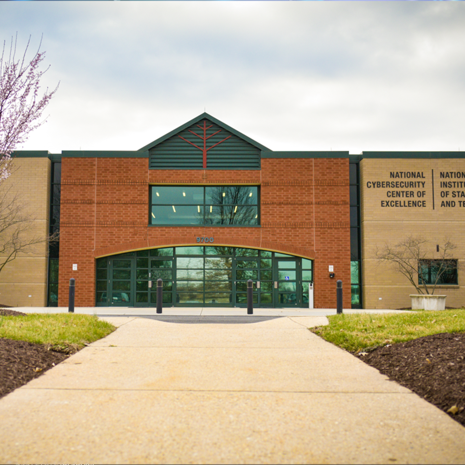 Main entrance of the National Cybersecurity Center of Excellence (NCCoE).