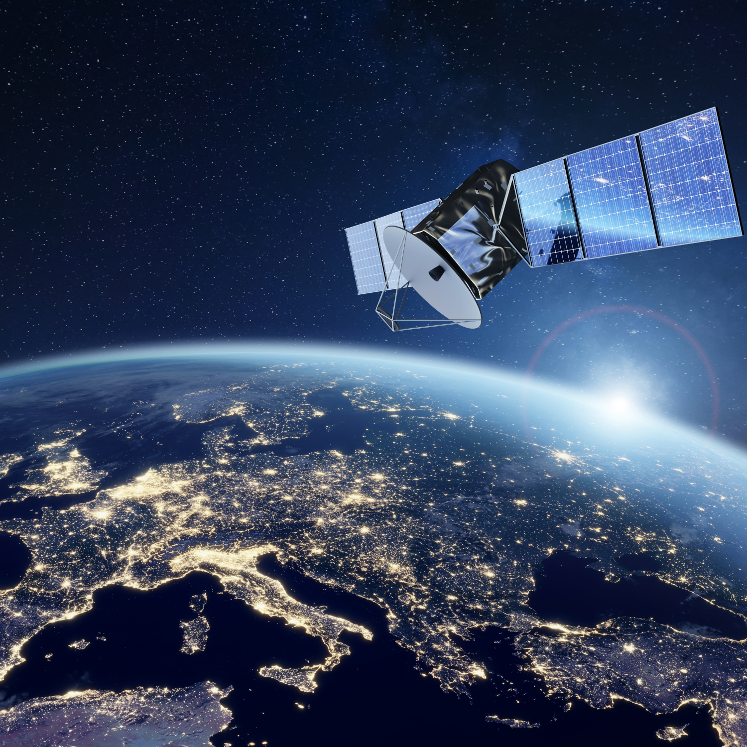 Illustration of a satellite in orbit over the Earth.