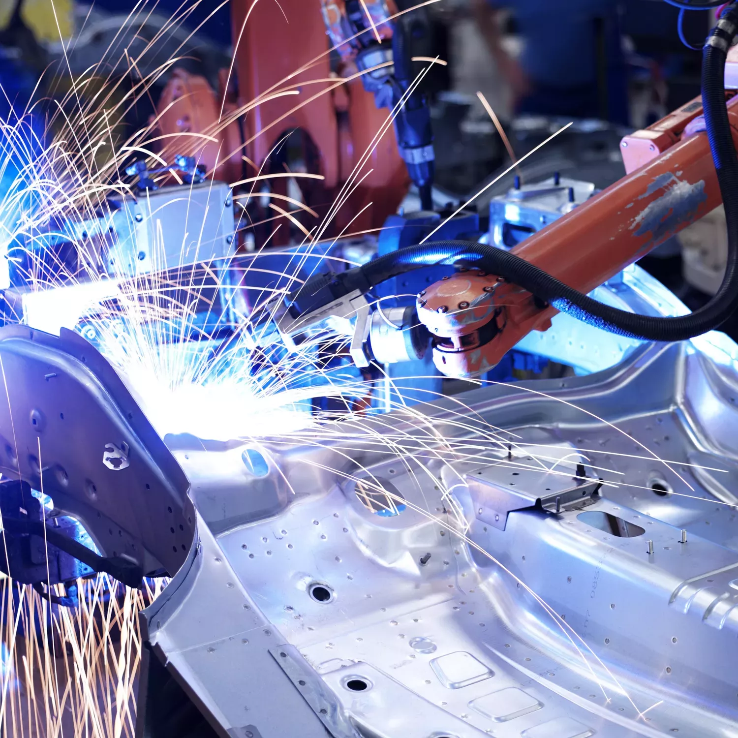 Robot in a manufacturing environment.
