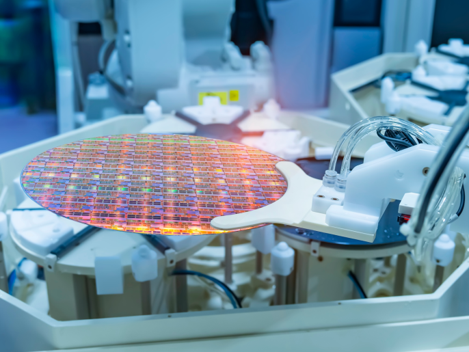 Photo of a robot holding a silicon wafer.