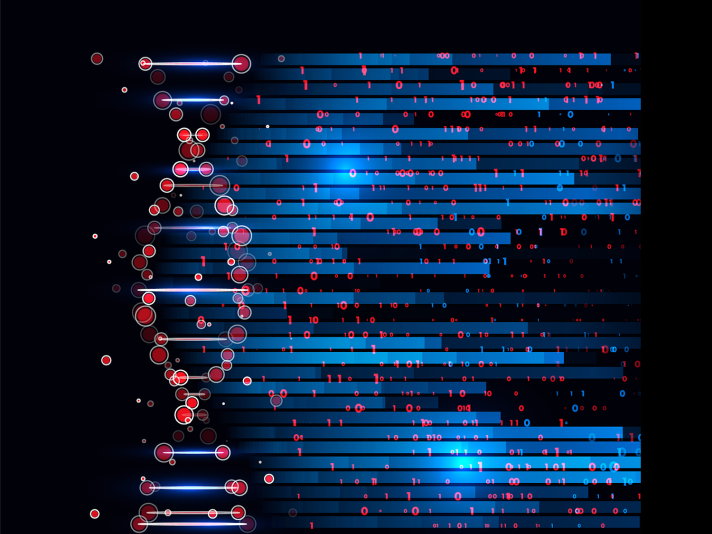 Abstract image a DNA helix translated into digital information.