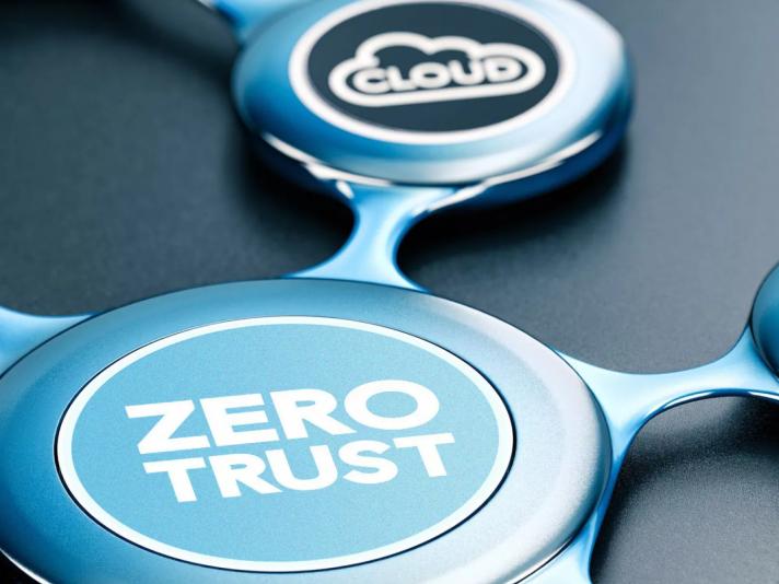 Abstract image of a network with the concept of zero trust at its center.