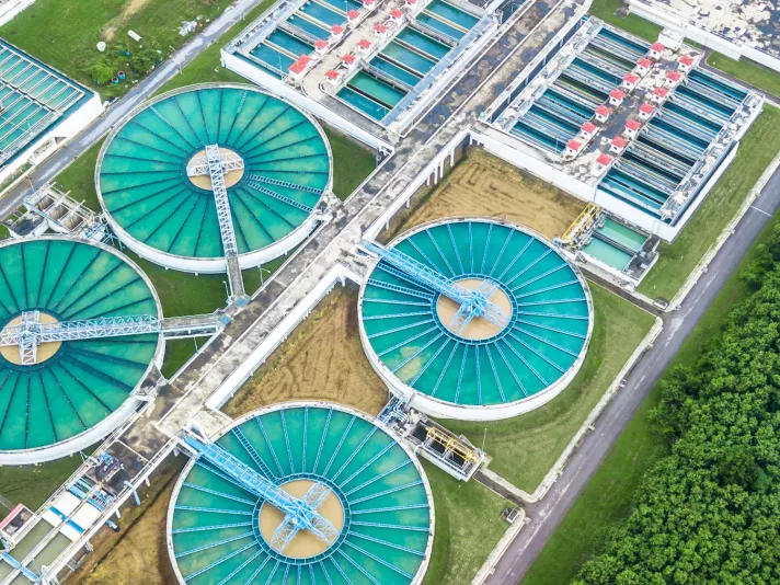 Birds eye view of a wastewater plant.